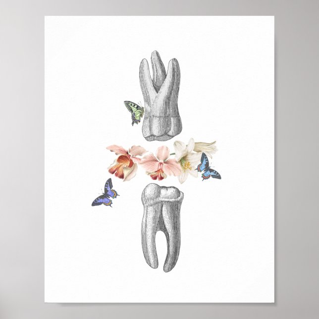Zahnarztdekor-Zahnstangenanatomie Blumenkollektion Poster (Vorne)