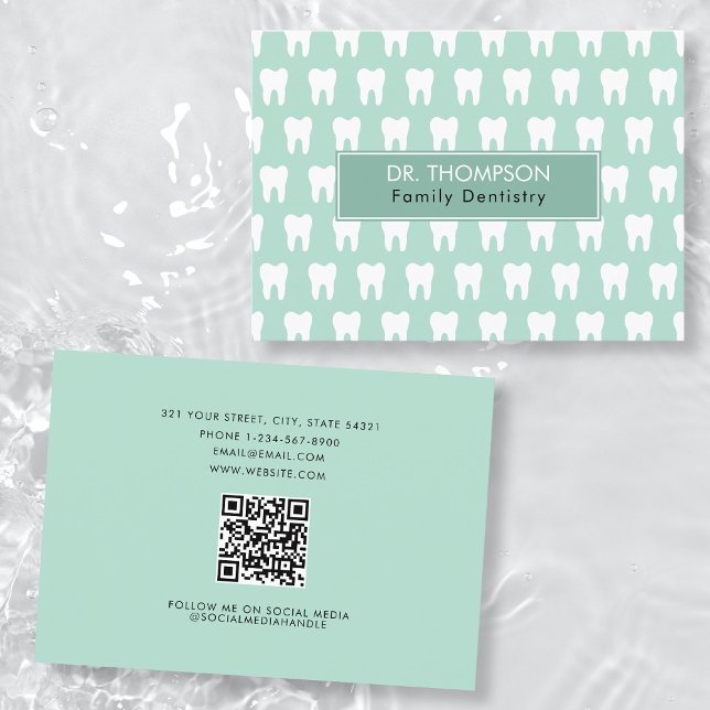 Zahnarztfirma QR Code Social Media Visitenkarte (Dentist Tooth Logo Dentistry QR Code Social Media Business Card)