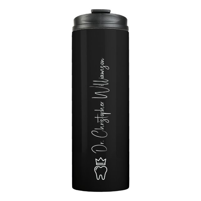 Zahnarztgeschenk Personalisierter Name gekrönter S Thermosbecher (Vorderseite)