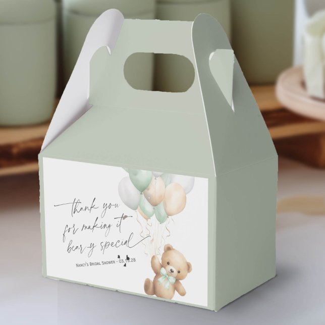 Zahnarztgrüne Geschlecht Neutral Bearly Wartedusch Geschenkschachtel (We Can Bearly Wait, Sage Green Baby Boy Shower Favor Box.)