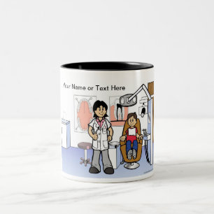 Zahnärztin - Cartoon Zweifarbige Tasse