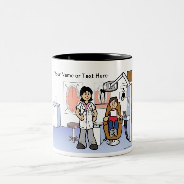 Zahnärztin - Cartoon Zweifarbige Tasse (Mittel)
