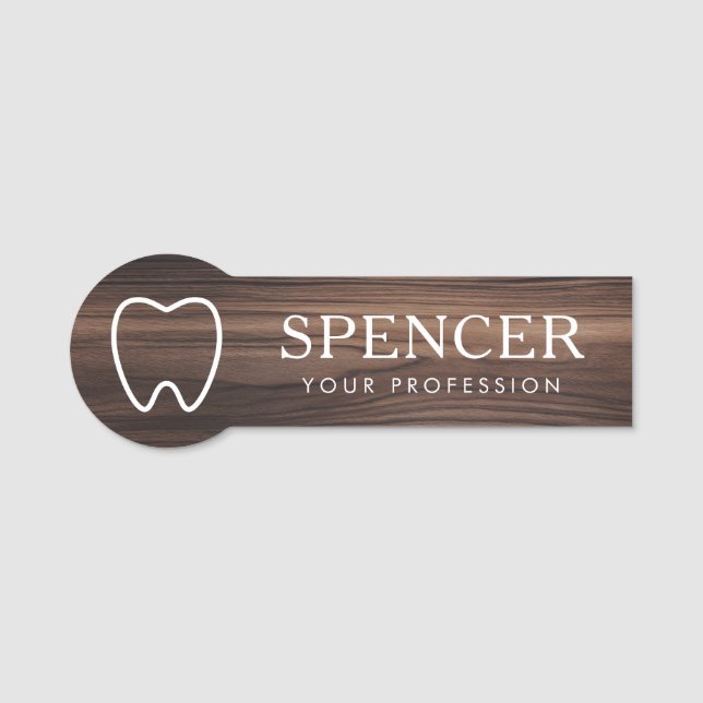 Zahnarztklinik Kontur dunkles Holz Namensschild (Vorderseite)