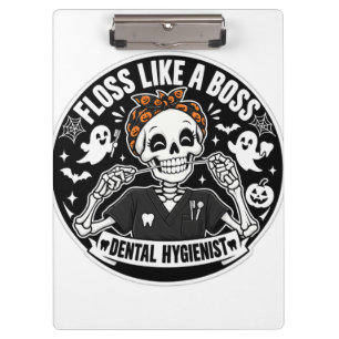 Zahnärztliche Hygienikerin Halloween-Skelett Klemmbrett
