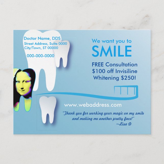 Zahnarztpostkarte: Wir wollte dich zu SMILE Postkarte (Vorderseite)