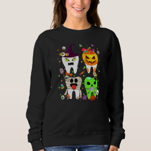 Zähne Geist Kürbis Hexe Süße Zahn Halloween De Sweatshirt