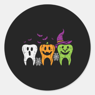 Zähne Geist Kürbis Hexe Süße Zahnärztliche Hallowe Runder Aufkleber