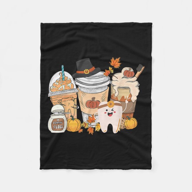 Zähne Kaffee Herbst Zahnmedizin Kürbis Latte Zahna Fleecedecke (Vorderseite)