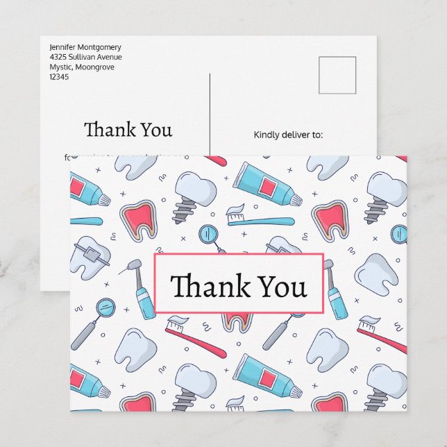 Zähne und Werkzeuge Dental Pattern Vielen Dank Postkarte (Vorne/Hinten)