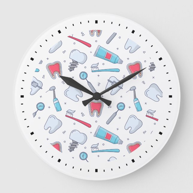 Zähne und Werkzeuge Zahnmuster Große Wanduhr (Vorderseite)
