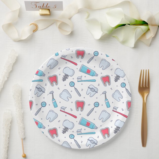 Zähne und Werkzeuge Zahnmuster Pappteller (Hochzeit)