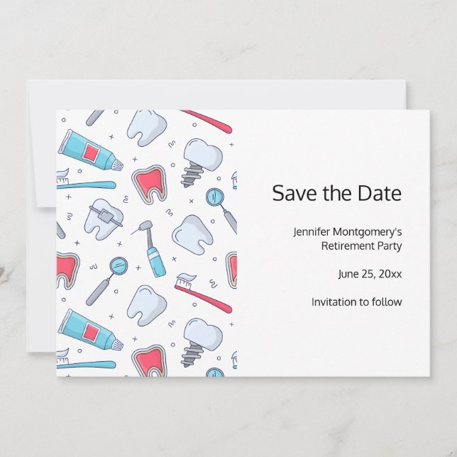 Zähne und Werkzeuge Zahnmuster Save The Date (Vorderseite)