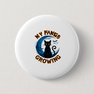 Zähne Wachsen Halloween Schwarze Katze Blauer Mond Button