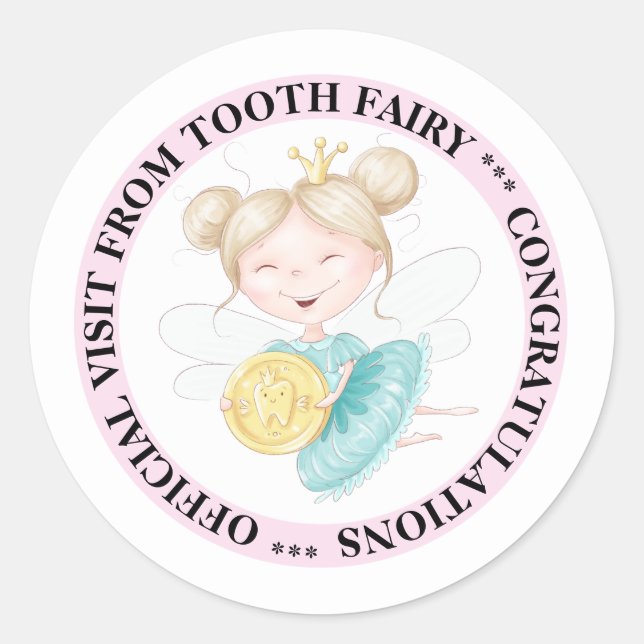 Zahnfee-Prinzessin Gold-Zahnprägung Rosa Runder Aufkleber (Vorderseite)