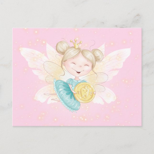 Zahnfee-Prinzessin mit goldfarbener Münze Postkarte (Vorderseite)