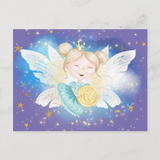 Zahnfee-Prinzessin mit Goldmünzen Postkarte (Vorderseite)