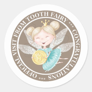 Zahnfee-Prinzessin mit Goldmünzkreistext Runder Aufkleber