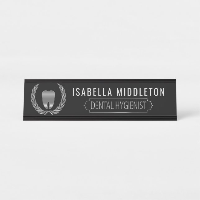 Zahnhygiene - in Schwarz und Silber Schreibtischnamensplakette (Vorderseite )