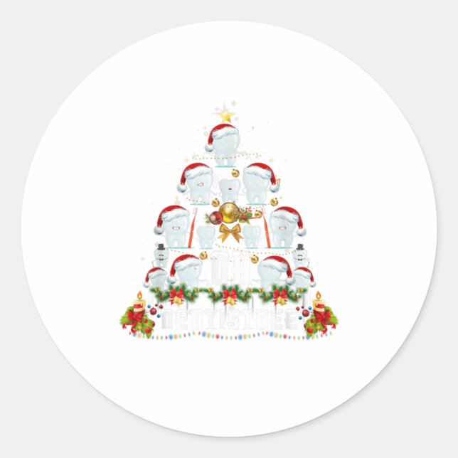 Zahnhygiene Oh Dentistree Tooth Xmas Runder Aufkleber (Vorderseite)