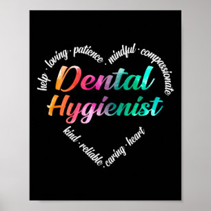 Zahnhygienisch Herz Word Cloud Watercolor Poster