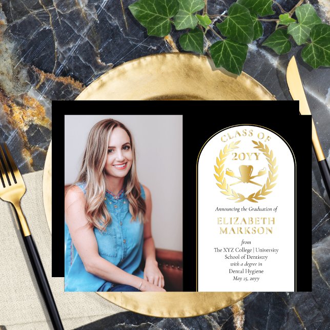 Zahnhygienischer Foto Grad Ankündigung Gold Foil (Elegant Dental Hygienist Photo Gold Foil Graduation Announcement)