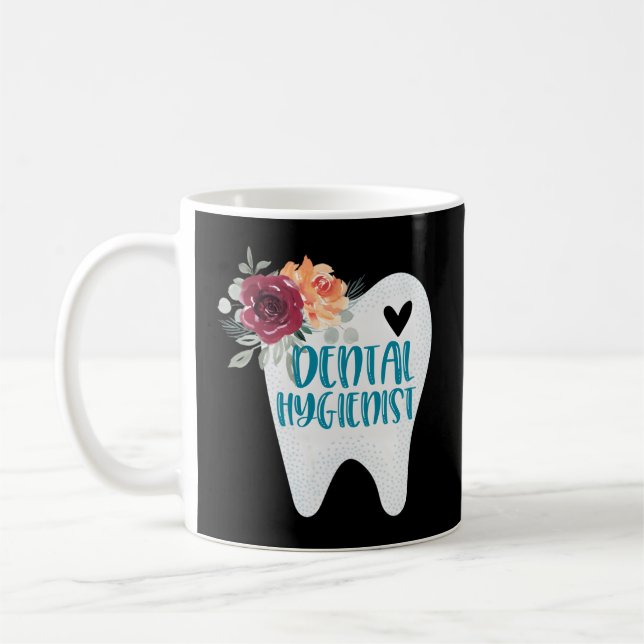 Zahnhygienischer Hübscher Zahn mit Blume Kaffeetasse (Links)