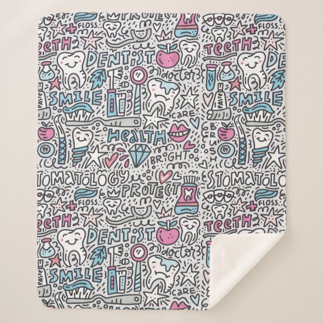 Zahnmedizinisches Cartoon-Muster Sherpadecke (Vorderseite)