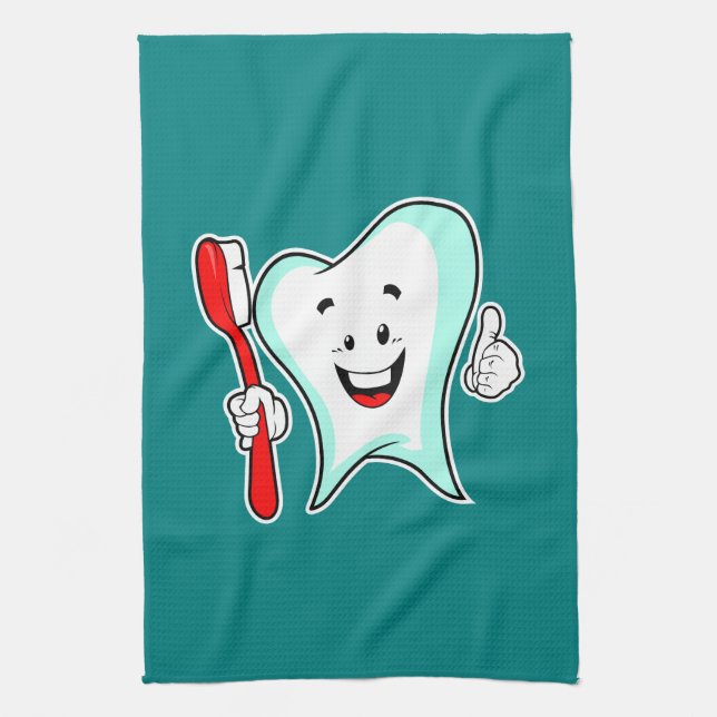 Zahnpflege - Happy Tooth mit Toothbrush Geschirrtuch (Vertikal)