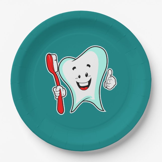 Zahnpflege - Happy Tooth mit Toothbrush Pappteller (Vorderseite)