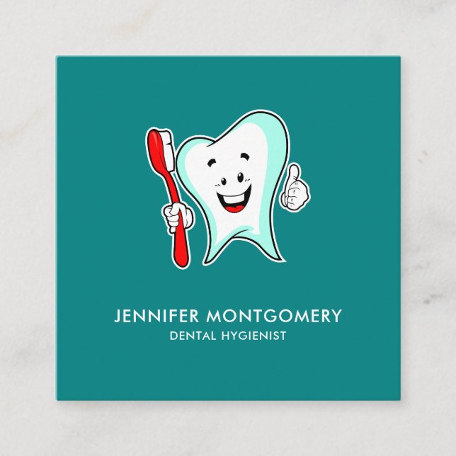 Zahnpflege - Happy Tooth mit Toothbrush Quadratische Visitenkarte (Vorderseite)