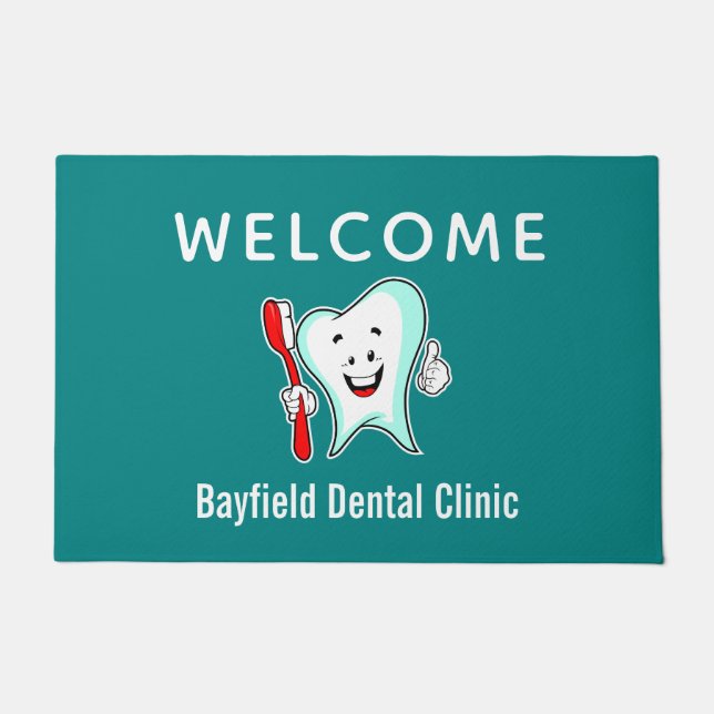 Zahnpflege - Happy Tooth mit Toothbrush Willkommen Fußmatte (Vorderseite)