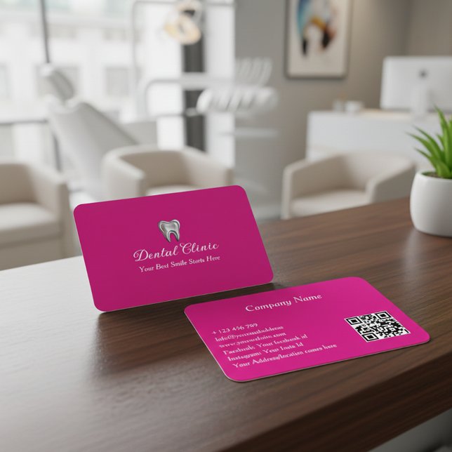 Zahnpraxis Elegant Dental Clinic Pink Zahnarzt QR- Visitenkarte (Von Creator hochgeladen)