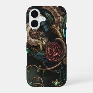 Zahnräder, Blumen und Fantasy-Fusion iPhone 16 Hülle