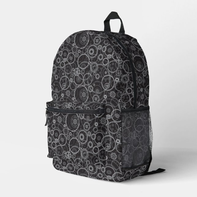 Zahnradmuster Bedruckter Rucksack (Rückseitige Ecke Rechts)