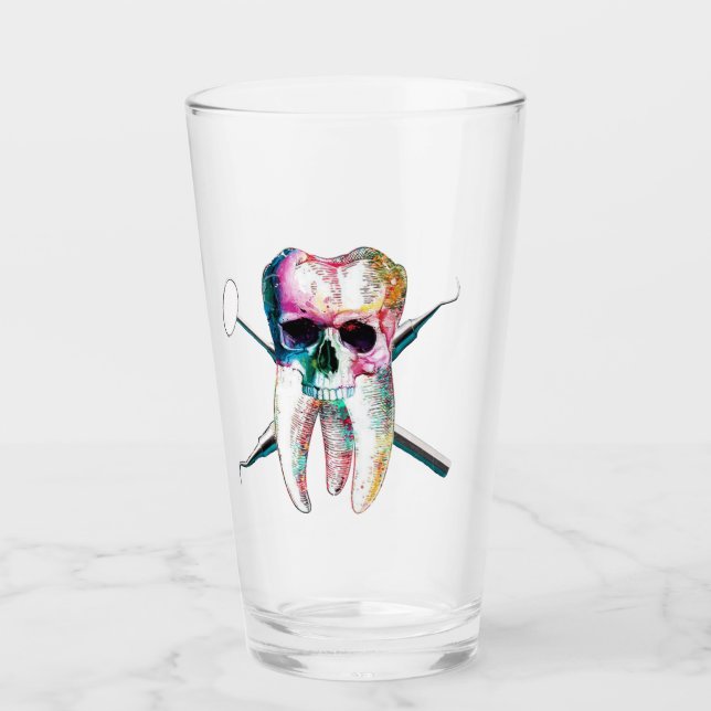 Zahnschädel und Kreuzknochen (16 oz) Glas (Vorderseite)