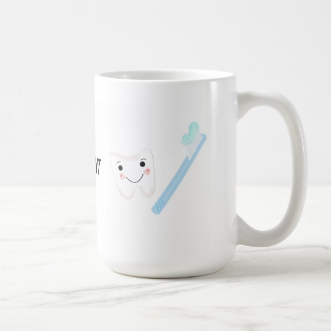 Zahntechnik, Zahnbürste und Zahnbürste Kaffeetasse (Rechts)
