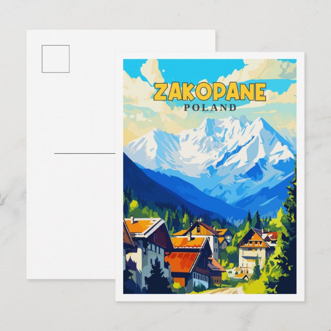 Zakopane Polen Vintage Illustration Postkarte (Vorne/Hinten)