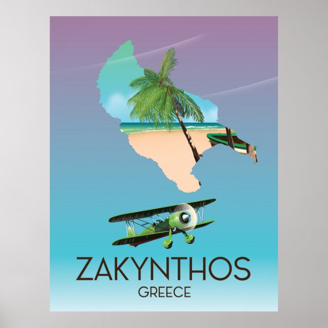 Zakynthos Griechenland-Karte Reiseplakat Poster (Vorne)