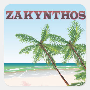 Zakynthos Griechenland Reiseplakat Quadratischer Aufkleber