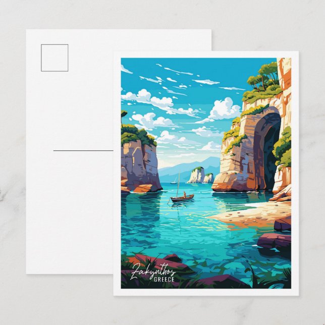 Zakynthos Griechenland Vintage Travel Illustration Postkarte (Vorne/Hinten)