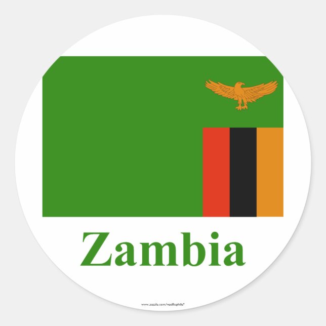 Zambia-Flagge mit Name Runder Aufkleber (Vorderseite)