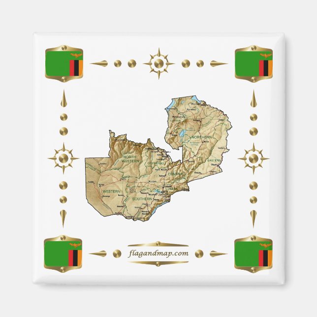 Zambia Map + Flags Aimant (Devant)