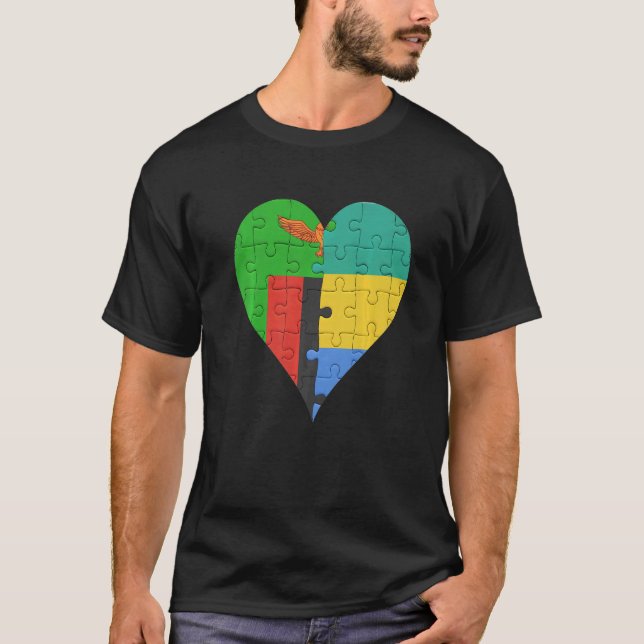 Zambian-Gabunischer Flaggenherz T-Shirt (Vorderseite)