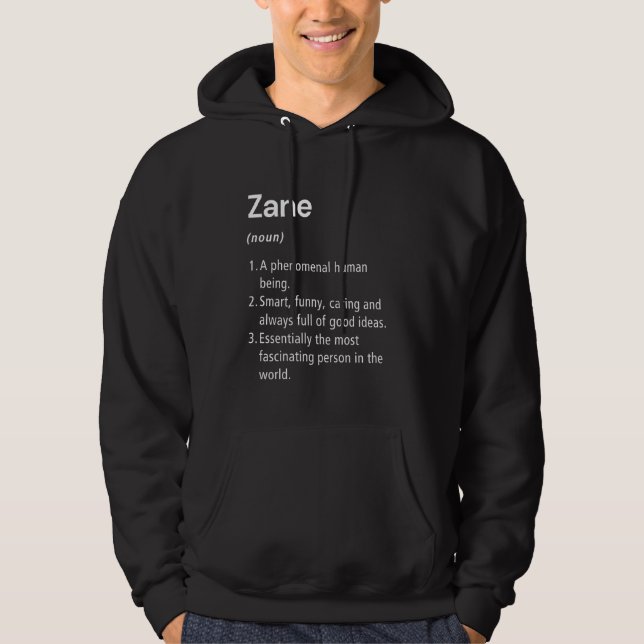 Zane Name Definition Funny Dictionary Hoodie (Vorderseite)