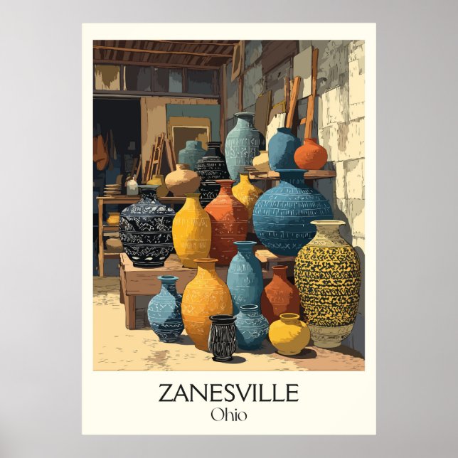 Zanesville Ohio Y-Bridge Stadt Historische Töpfere Poster (Vorne)