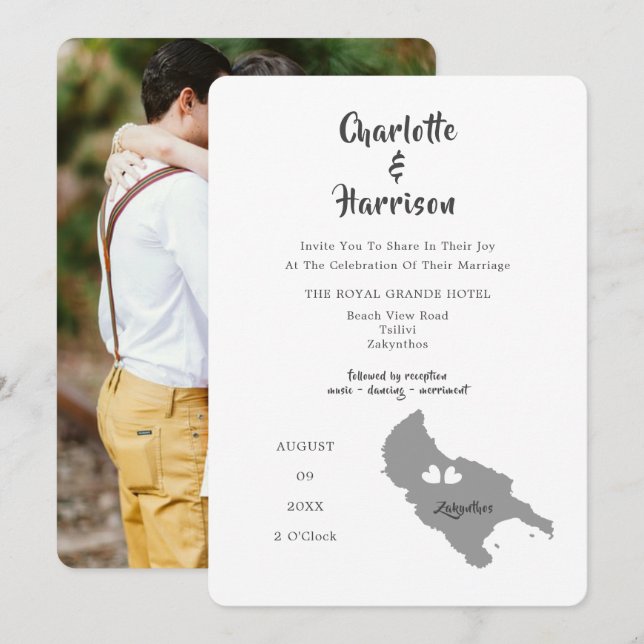 Zante Wedding Destination Foto Einladung (Vorne/Hinten)