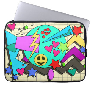 Zany Happy Vibes Flashback Cartoon Pattern Laptopschutzhülle