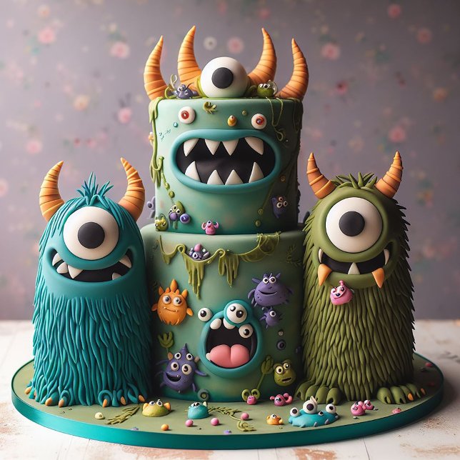 ZANY MONSTERS DEKORIERTER KINDERGEBURTSTAG CAKE KARTE (Von Creator hochgeladen)