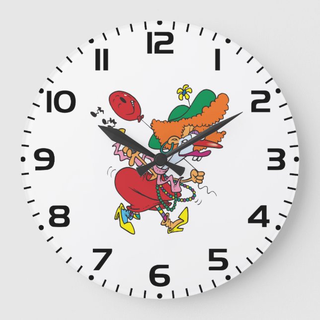 Zany Woman Running Clown Große Wanduhr (Vorderseite)