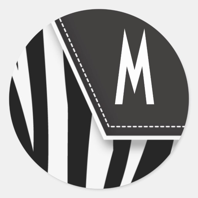 Zany-Zebra-Monogramm-Aufkleber (schwarz) Runder Aufkleber (Vorderseite)